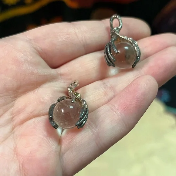 VTG Whimsigoth Crystal Ball Glass Marble Silver Tone Metal Costume Pendants - Picture 2 of 4